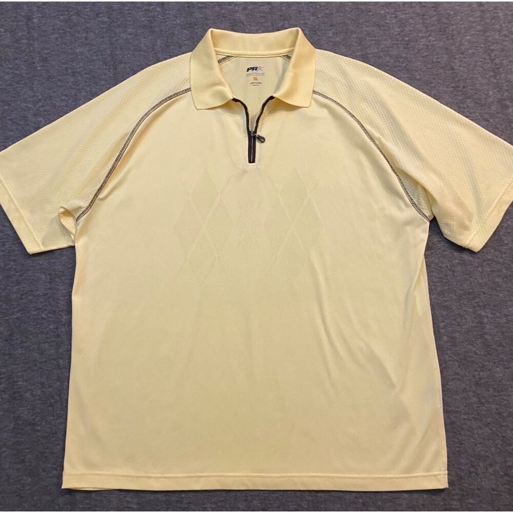 Prx Performance Yellow Mens Polo Shirt XL Short Sleeve Quarter Zip Argyle Golf‎
